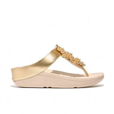 Sandalias Planas Mujer Fitflop Fino Bead-Cluster Oro